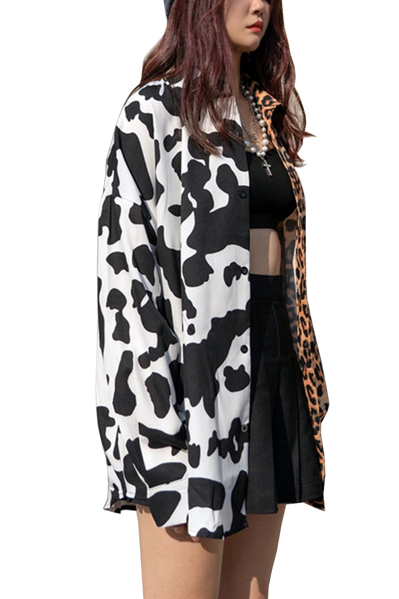 Split Leopard Button Down