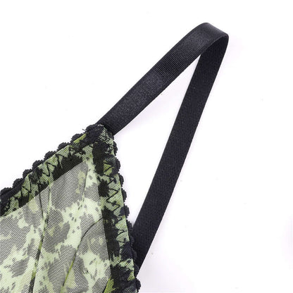 Green Mesh Leopard Print Set