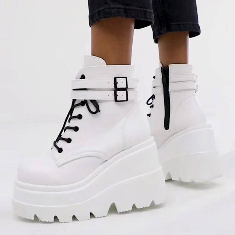 White Ankle High Platform Boots