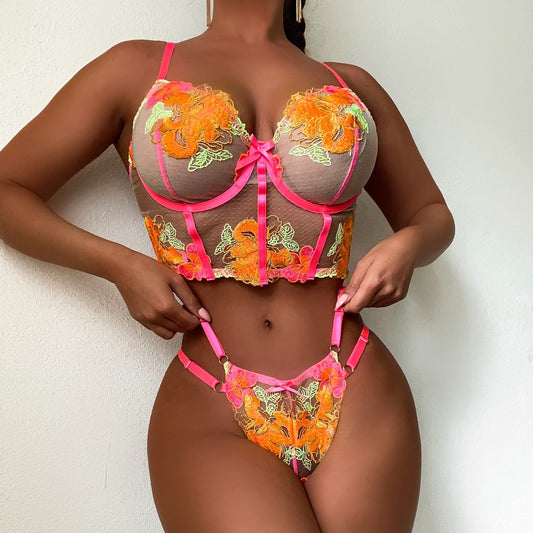 Erotic Floral Lingerie Suit