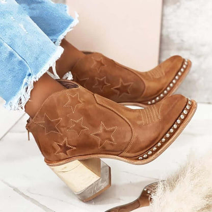 Western Heeled Ankle Cowboy Boots