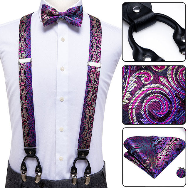 Silk Suspender Set with Cufflinks, Pocket Square and Bowtie