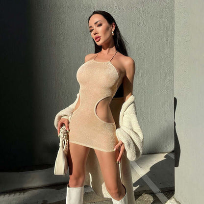 Cut Side Mesh Cocktail Dress