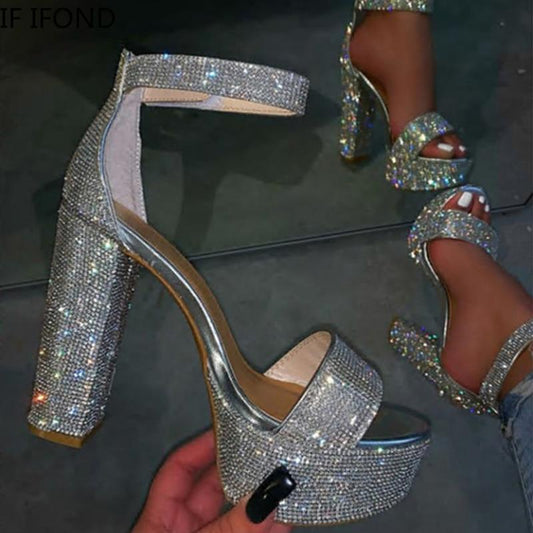 Block Rhinestone Heels