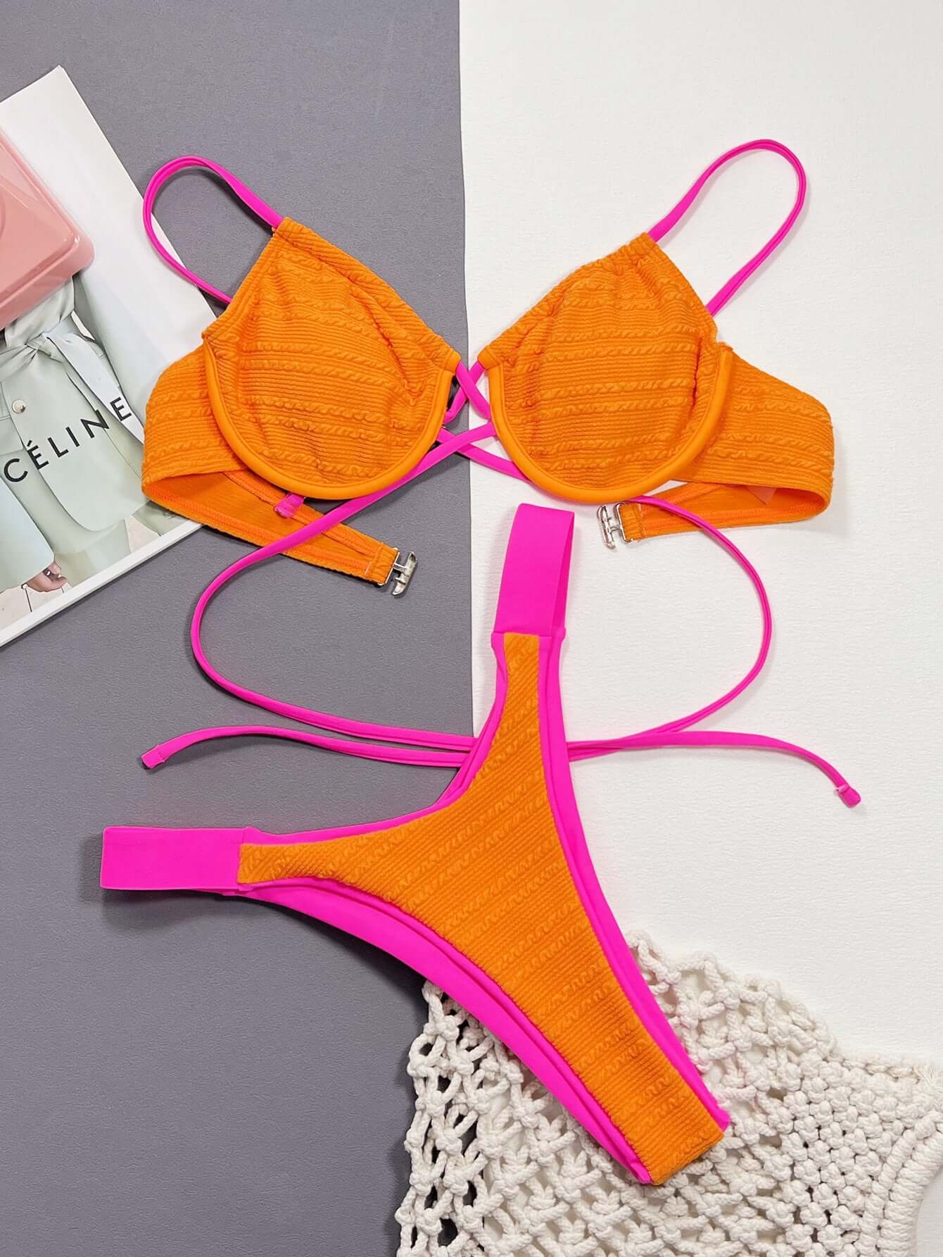 Retrowave Cross Mid Thong Bikini