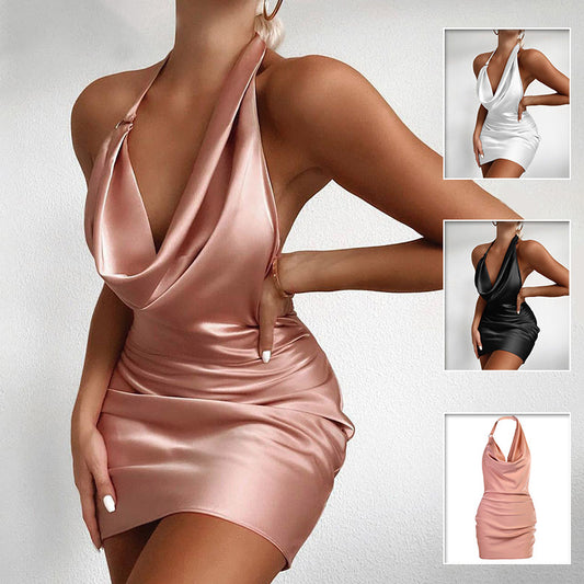 Satin V Neck Cocktail Dress