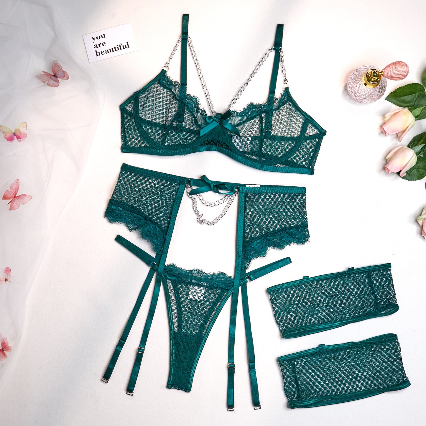 Mesh Illusion Butterfly Four-piece Set