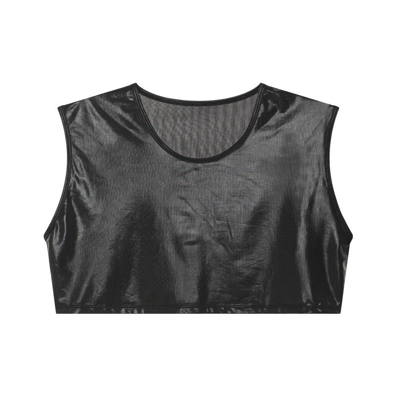 Faux Leather Round Neck Festival Crop