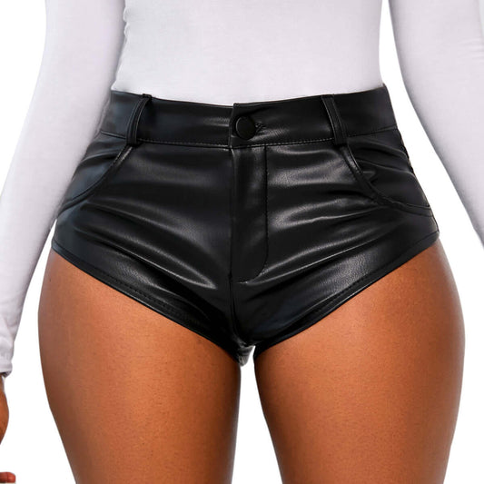 PU Leather Cheeky High Waist Shorts