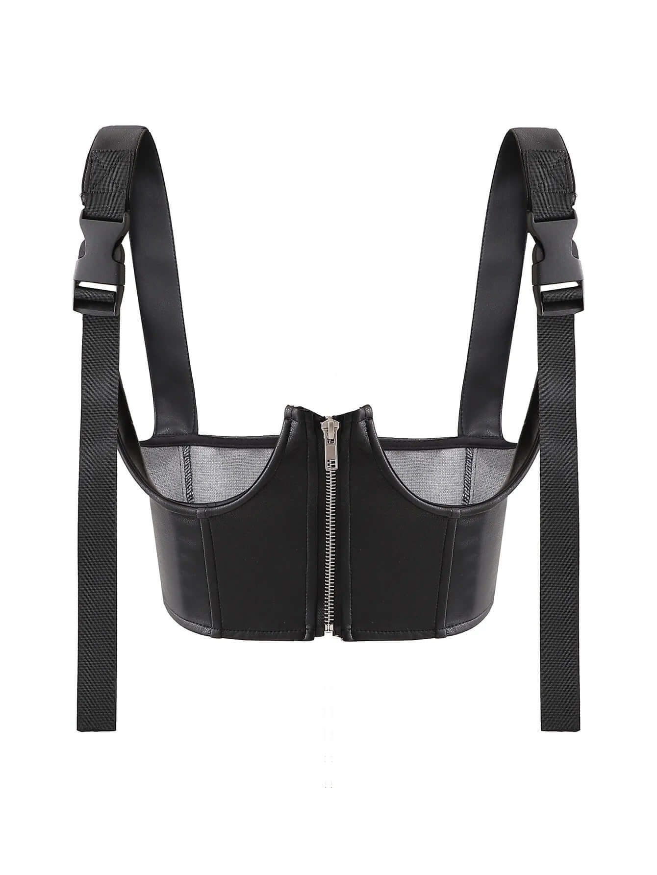 PU Leather Zip Front Corset Crop Top
