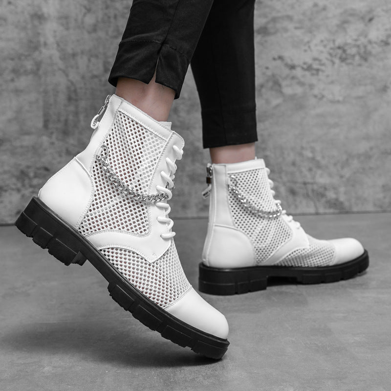 Mesh Leather Ankle Boots