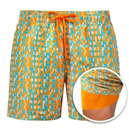 Patterned Double Layer Swim Shorts