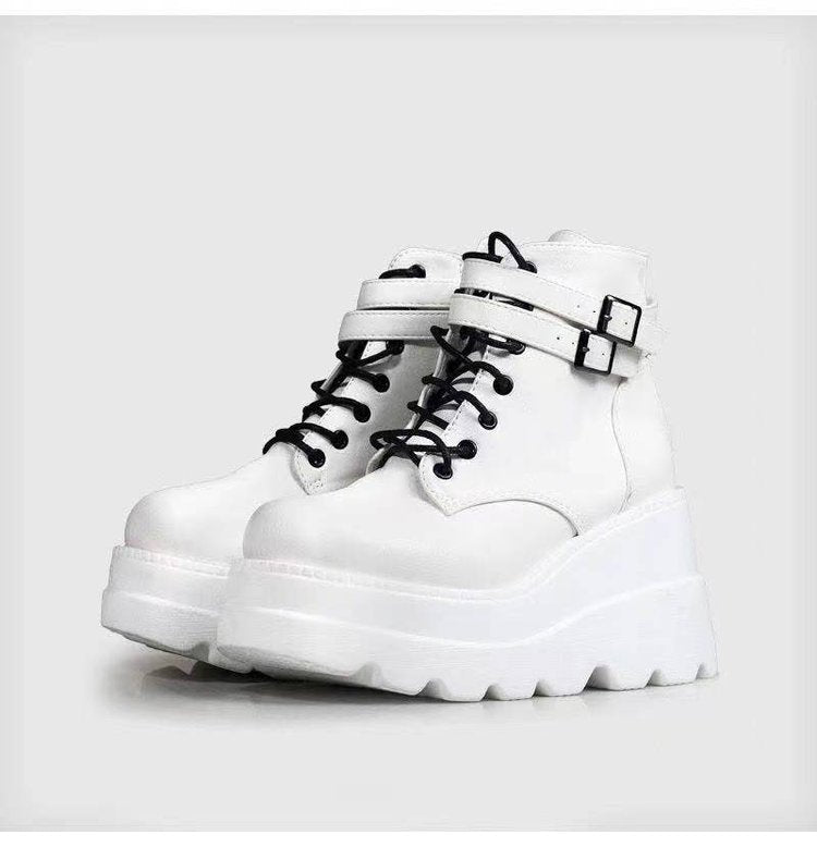 White Ankle High Platform Boots