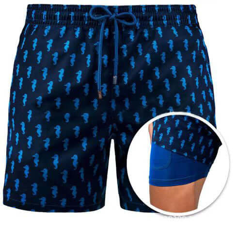 Patterned Double Layer Swim Shorts