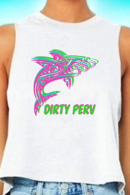 3D Multi Color Dirty Perv Shark Racerback Cropped Tank