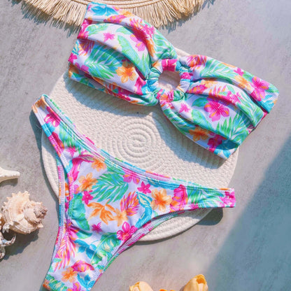 Tropical Neons Strapless Cheeky Bikini