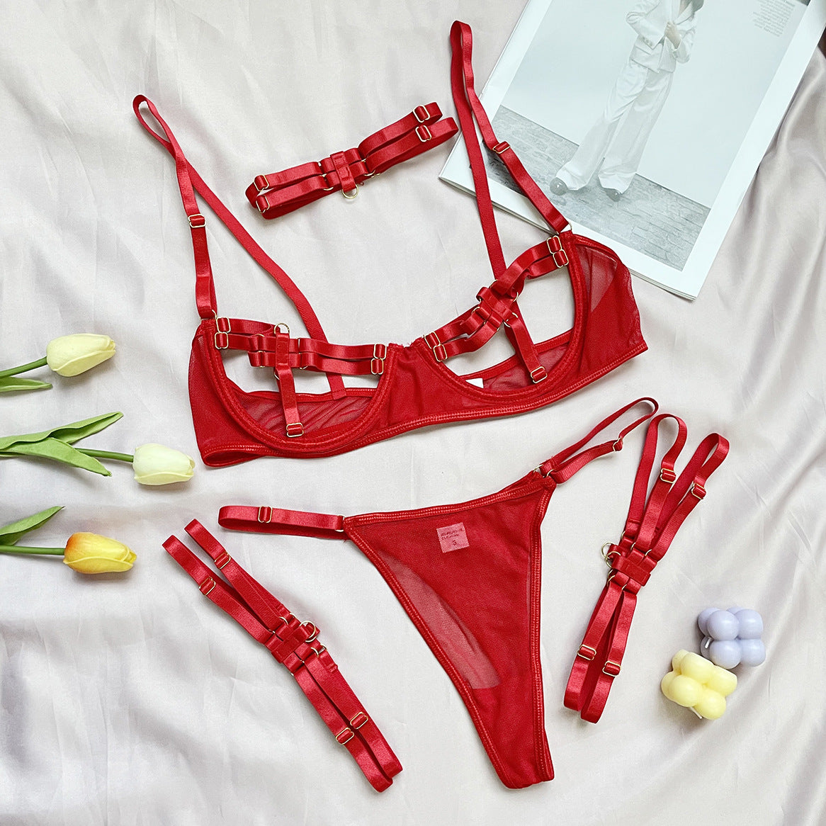 Sexy Vibrant Buckle Lingerie Set