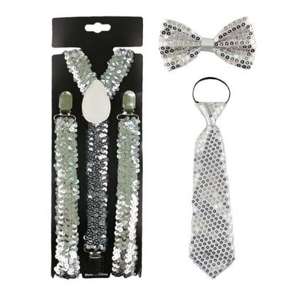 Sequins Suspenders Bow Tie and Tie Three-piece Set