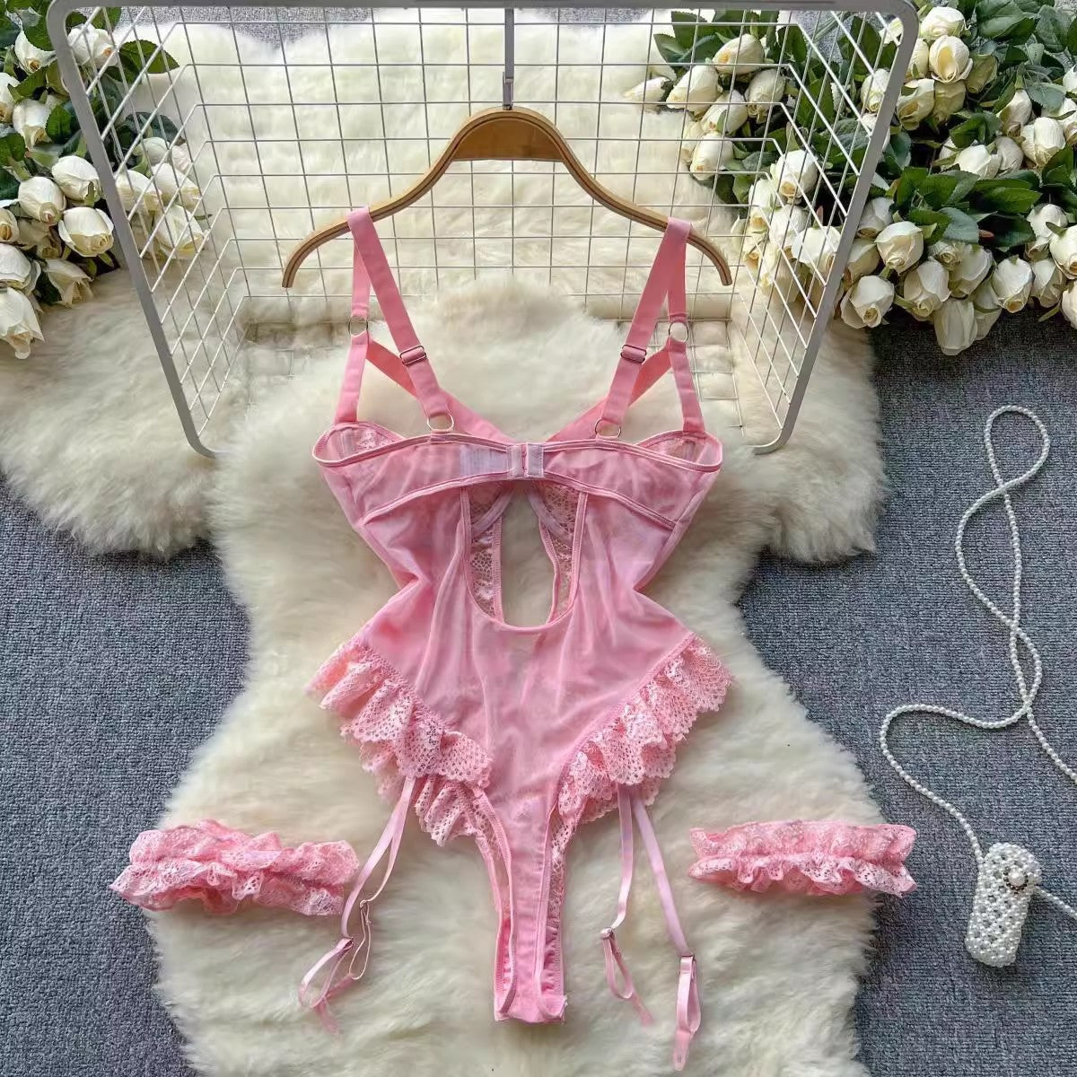 Plush Lace Plunging Neck Bodysuit