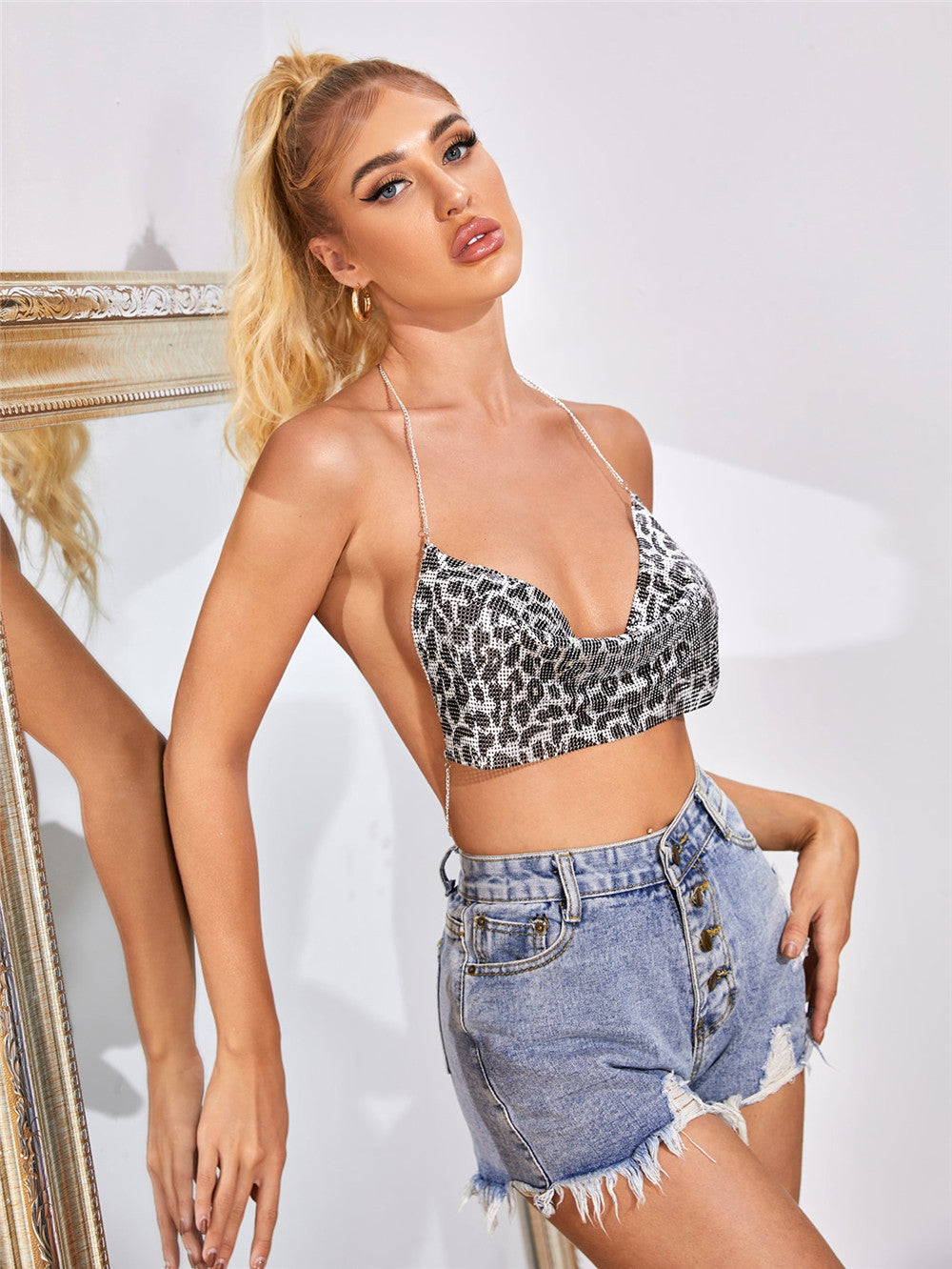 Mini Sequin Strap Chain Top