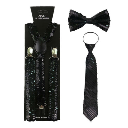 Sequins Suspenders Bow Tie and Tie Three-piece Set