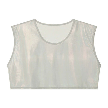 Faux Leather Round Neck Festival Crop