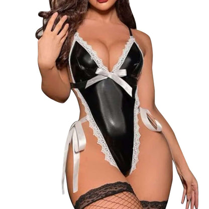 Sexy Patent Leather Maid Costume