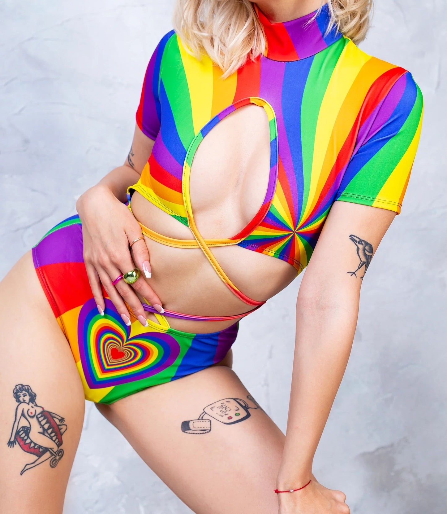 Ravetastic T-Neck Crossed Mid Bodysuit