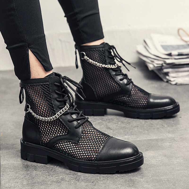 Mesh Leather Ankle Boots