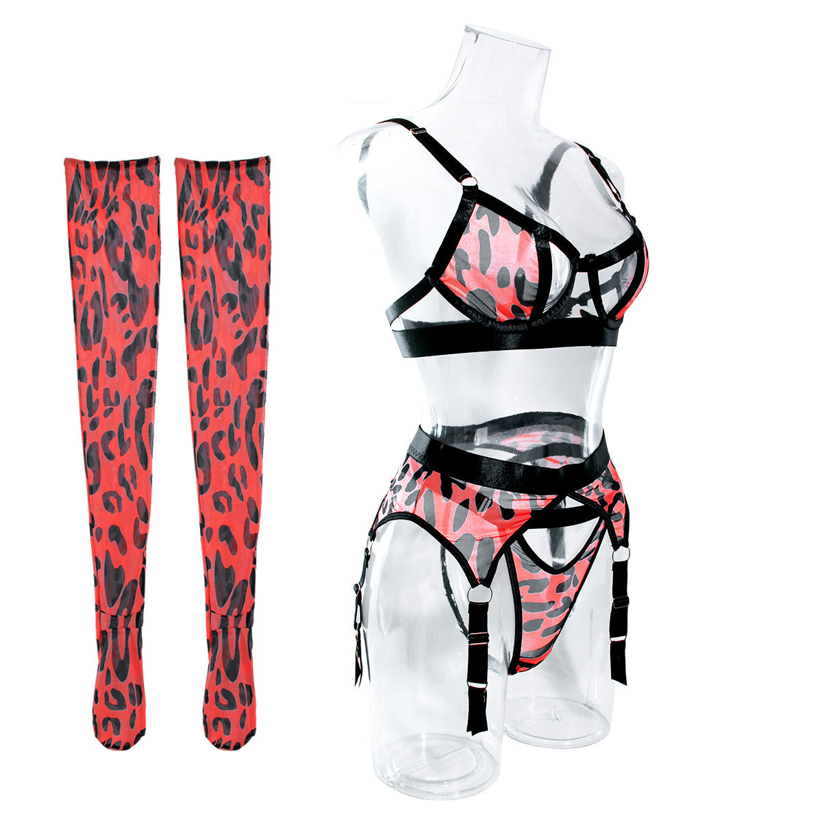 Leopard Mesh Lingerie set with leggings