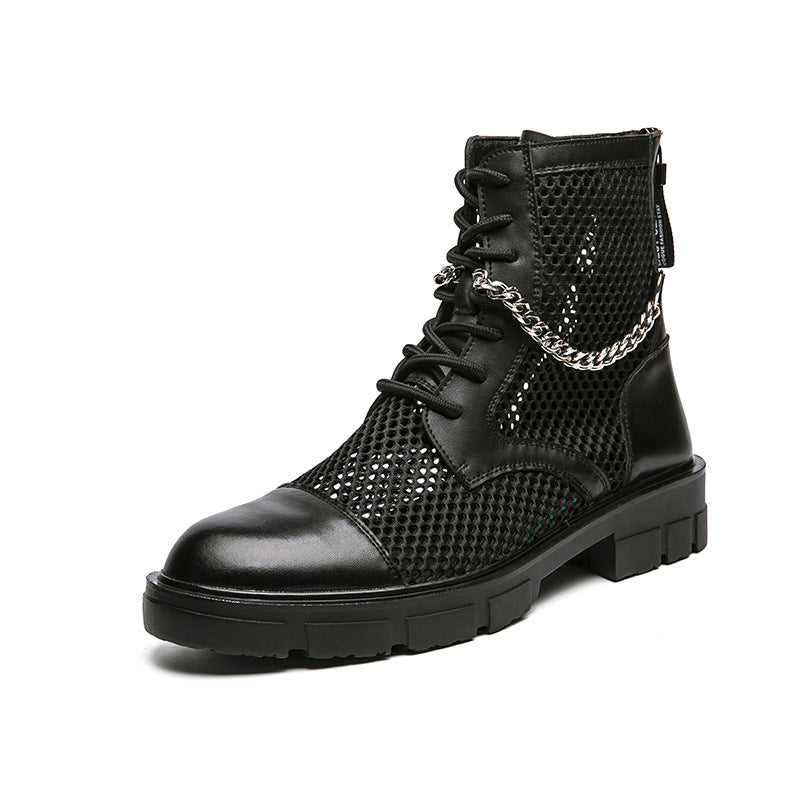 Mesh Leather Ankle Boots