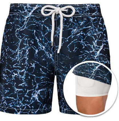 Patterned Double Layer Swim Shorts