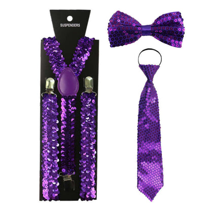 Sequins Suspenders Bow Tie and Tie Three-piece Set