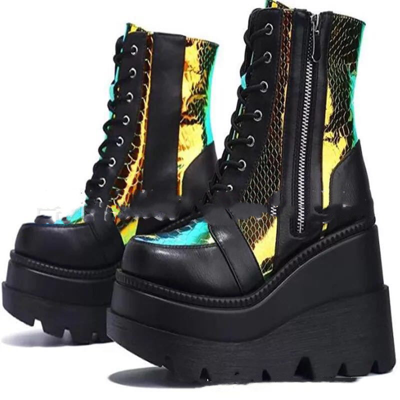 Black and Metallic Gold Platform Boots