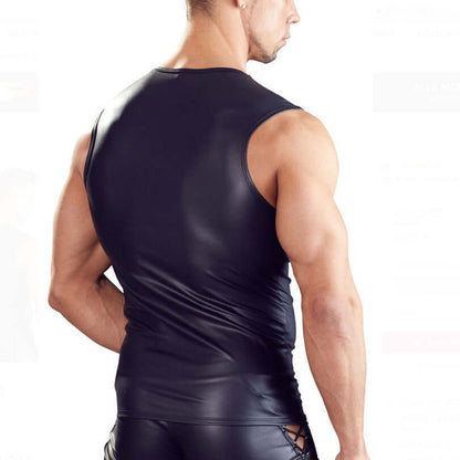 Laced Up V Neck Leather Cut Off