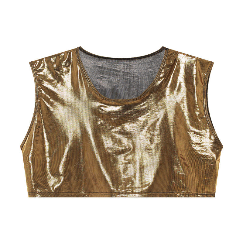 Faux Leather Round Neck Festival Crop