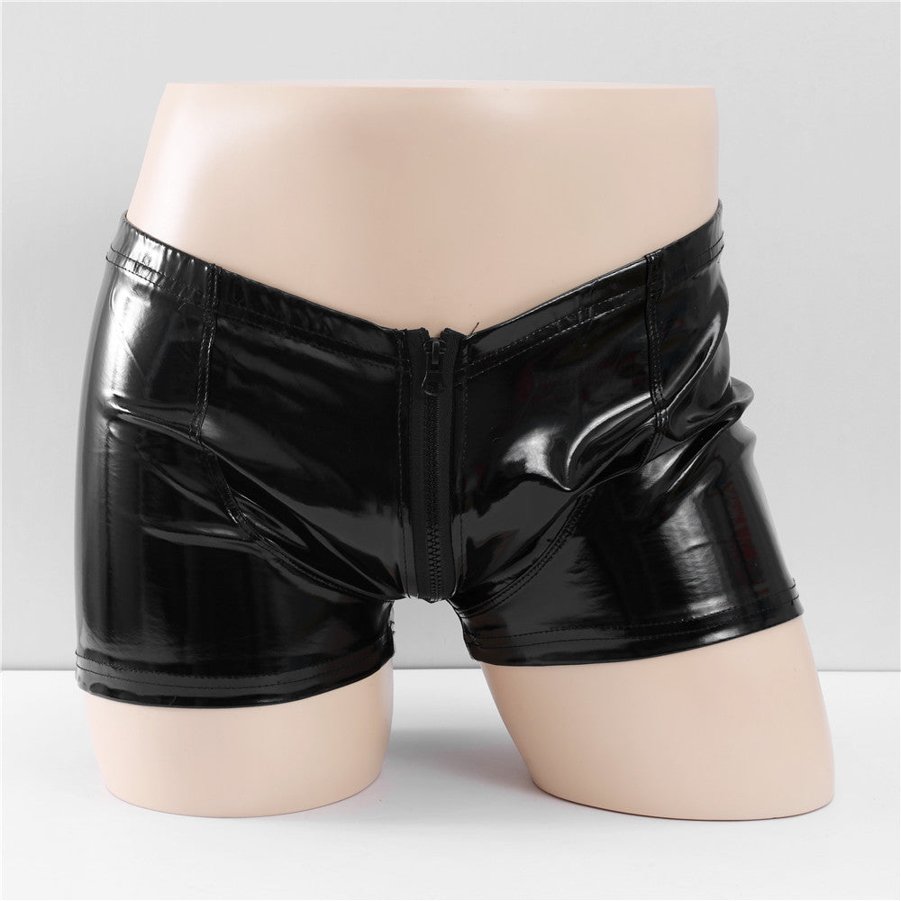 PU Zip Front Leather Shorts