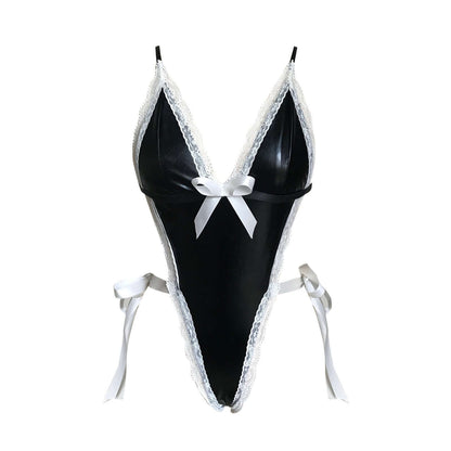Sexy Patent Leather Maid Costume