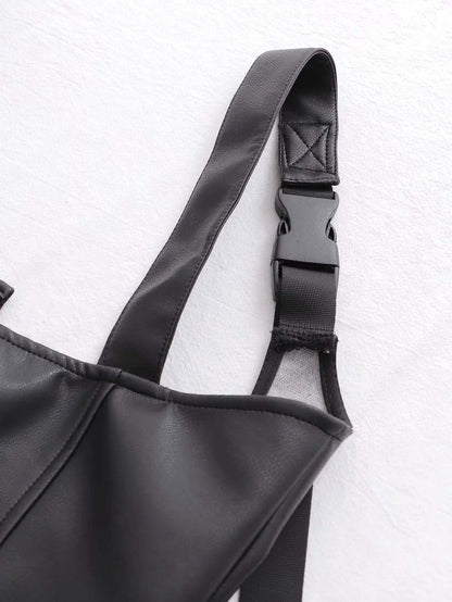 PU Leather Zip Front Corset Crop Top