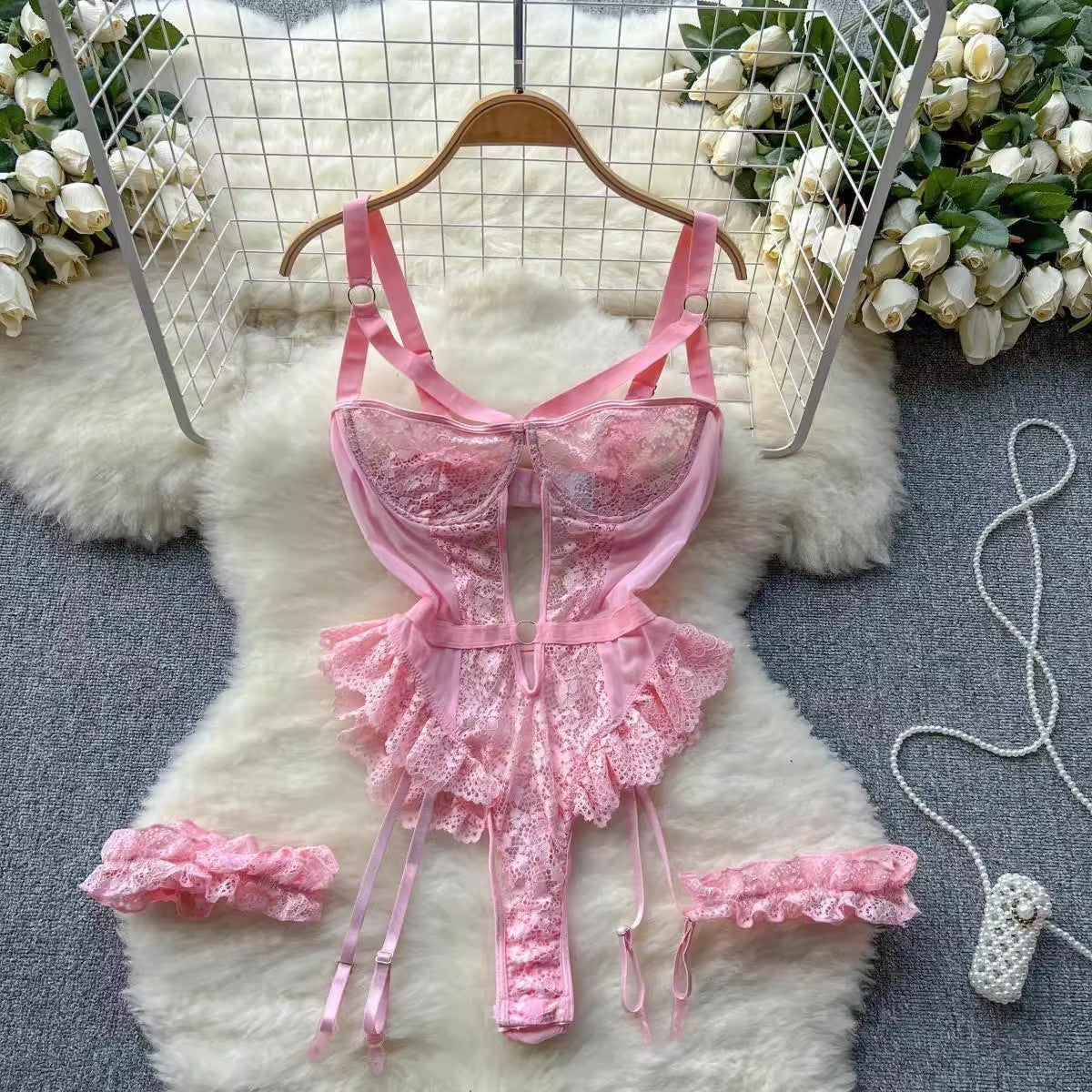 Plush Lace Plunging Neck Bodysuit