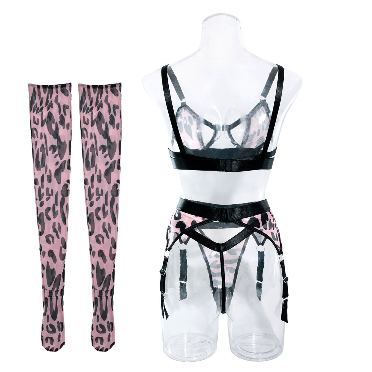 Leopard Mesh Lingerie set with leggings