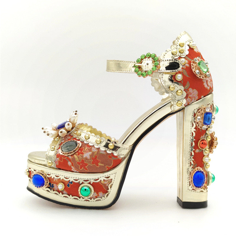 Rhinestone Leather Platforms