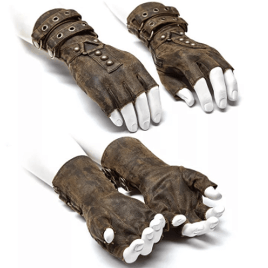 Steampunk Rivet Stud Fingerless Leather Gloves