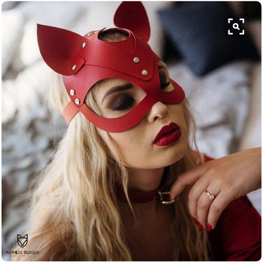 Red Leather Rivet Mask