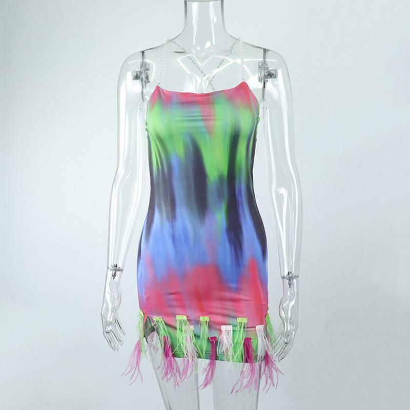 Women's Colorful Slim Fringe Dress