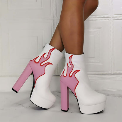 Flame Thick High Heels