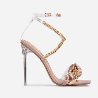 Colorful High Heels With Rhinestone Straps