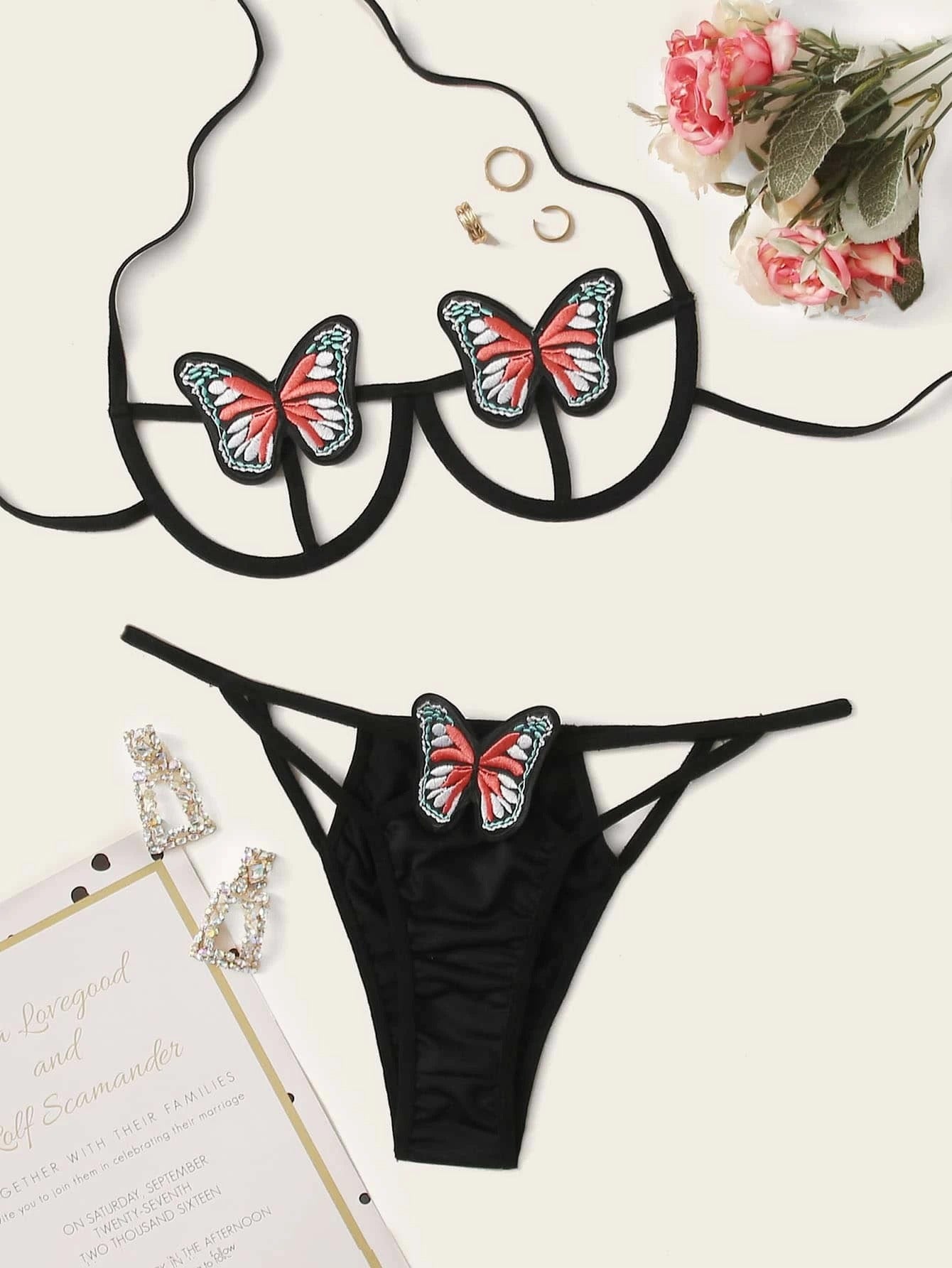 Sling Butterfly Three-Point Underwear Set