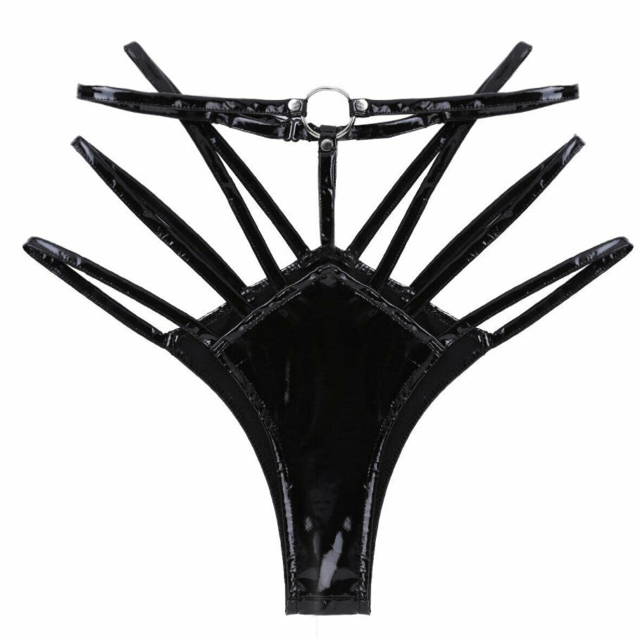 High Waist PU Leather Thong