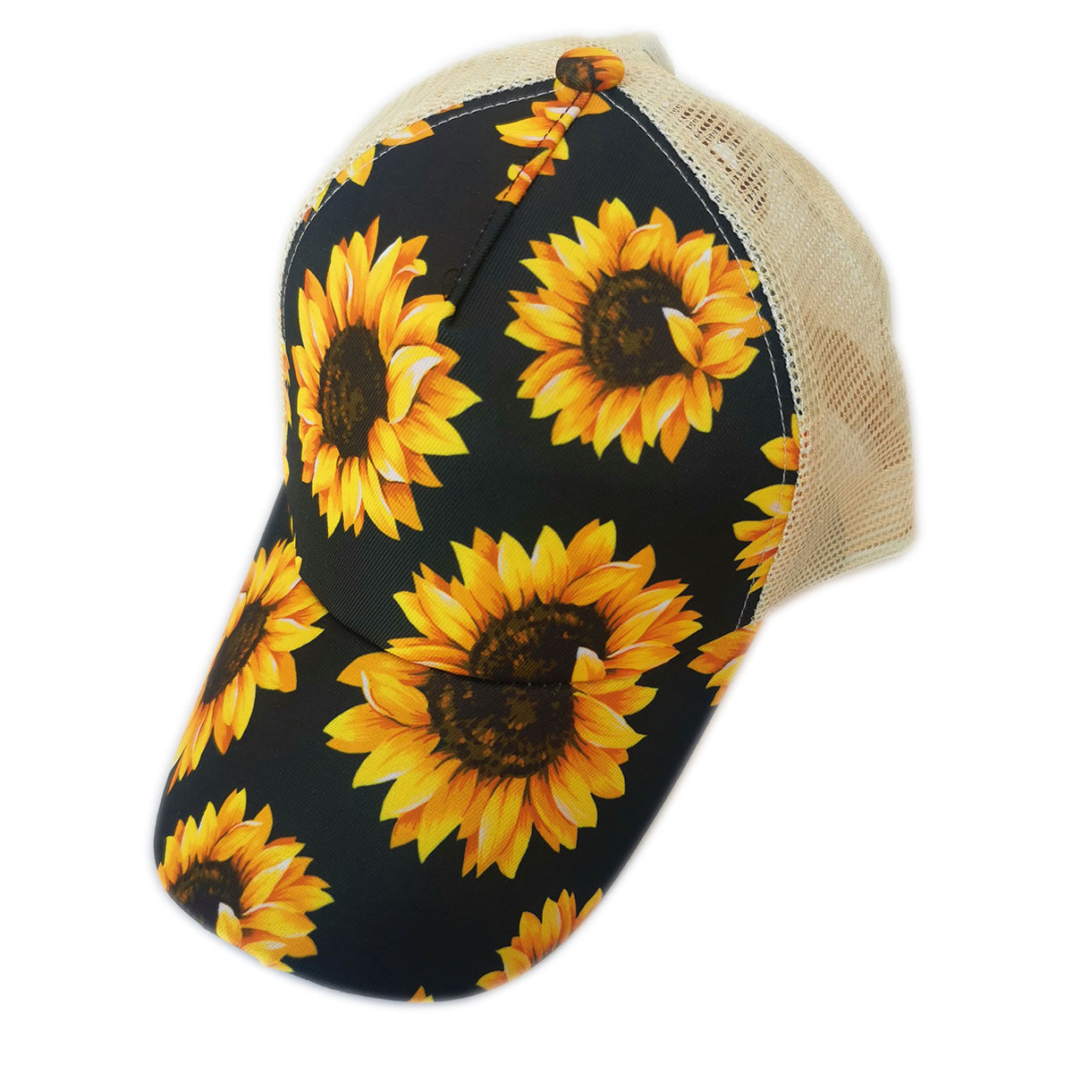 Printed Ponytail Baseball Cap, Sunflower/Stripes